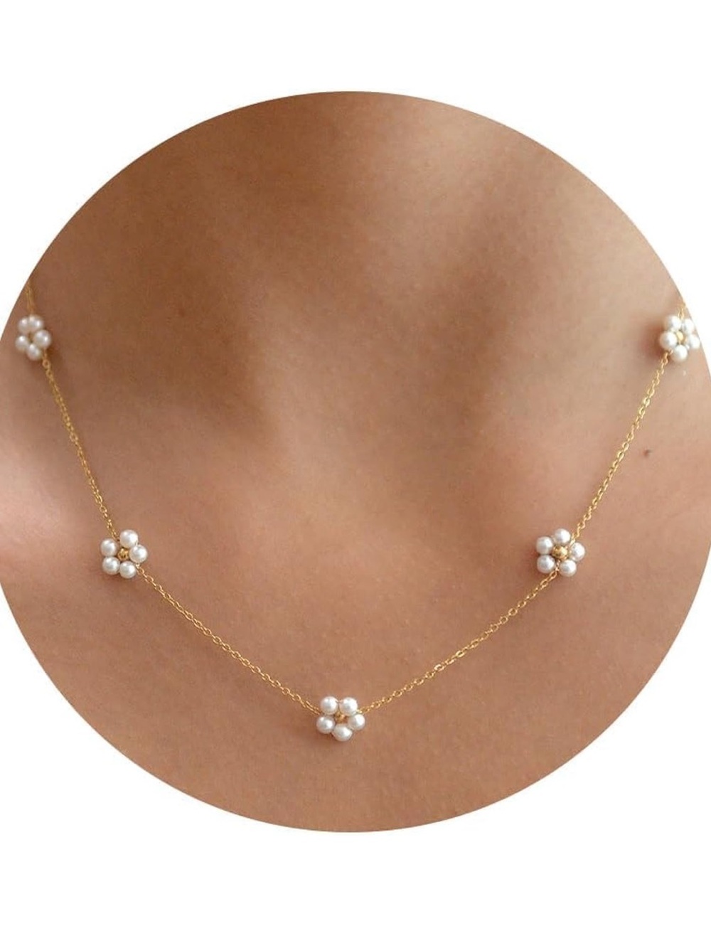 Anthropologie Gold Chain Necklace with Pearl Flower Stations - Picture 4 of 5